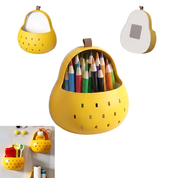Pear Toothbrush Holder Storage Box, Adhesive Kitchen Organizer, Refrigerator Side Caddy, Wall Mount Shelf for Small Apartment (Adhesive Version)