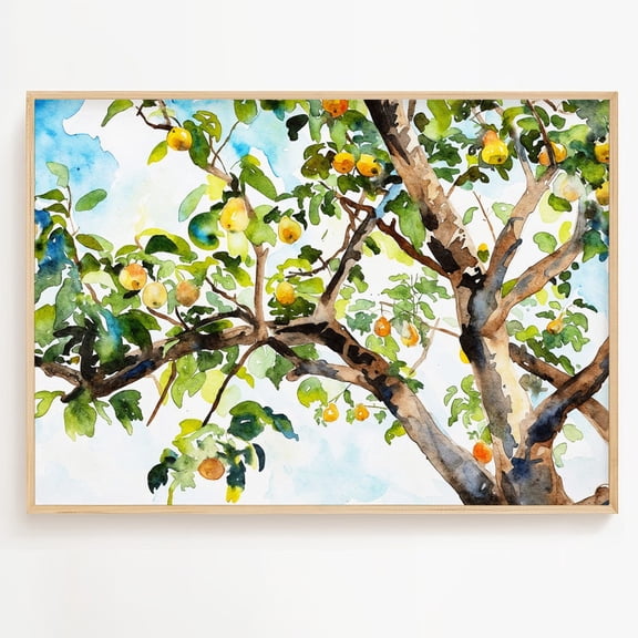Pear Tree Fruit Tree Art Poster Pears Artwork Kitchen Wall Art, Unframed Poster Size 8x12