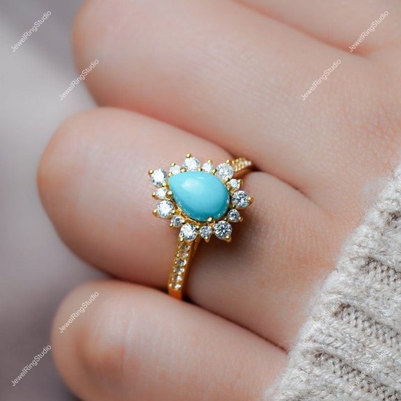 Pear Turquoise Women Ring Silver Gold Ring,December Birthstone Ring Engagement Female Anniversary Ring