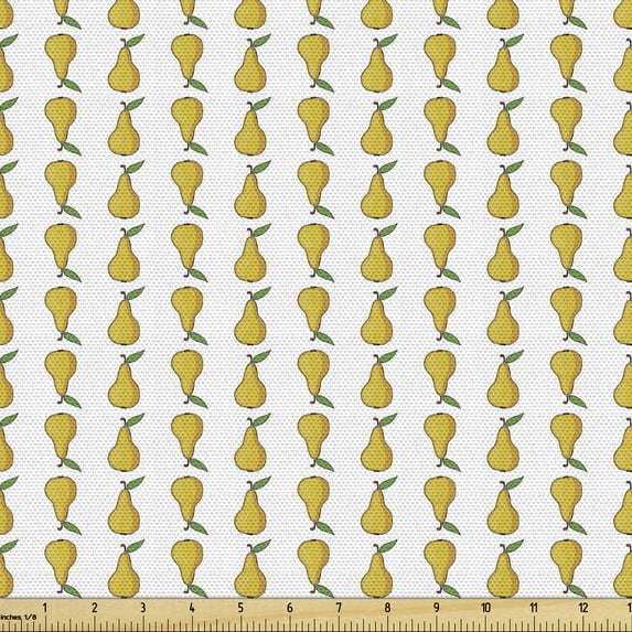 Ambesonne Pear Fabric by the Yard Upholstery, Cartoon Fruit Pattern, 3 Yards, Pale Earth Yellow White