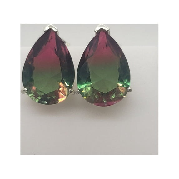 Pear Watermelon Tourmaline Sterling Silver Earrings