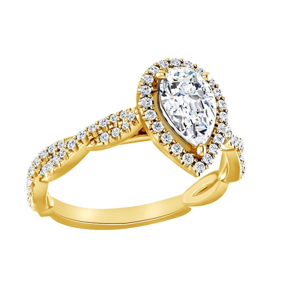 AFFY Pear & White Moissanite With Natural Diamond Engagement Ring In 14K Solid Yellow Gold, Size-14