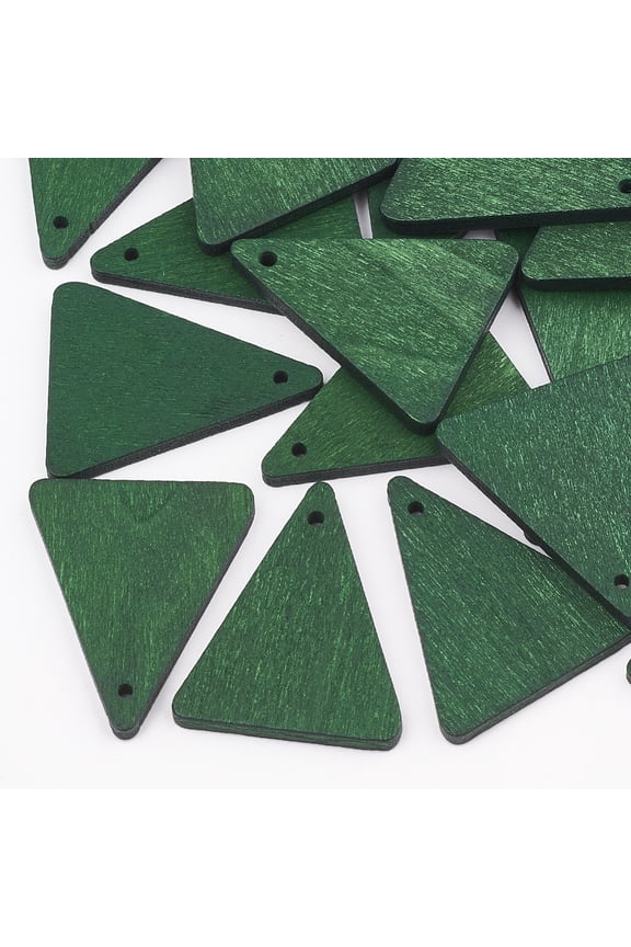 Pear Wood Pendants Dyed Triangle Green 32x26x3mm Hole: 1.6mm