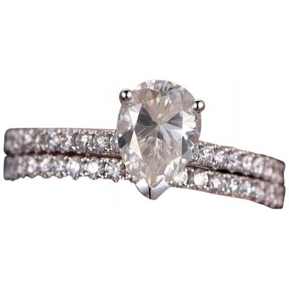 Pear cut 1.50 Carat Man made diamond moissanite and Man made diamond moissanite Bridal Ring Set with 18k Gold Plating