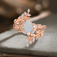 thumbnail image 1 of Pear shaped Opal Engagement ring set in 14K Rose Gold Vermeil- Inspired Diamond Bridal Band- Leaf wedding ring, 1 of 6