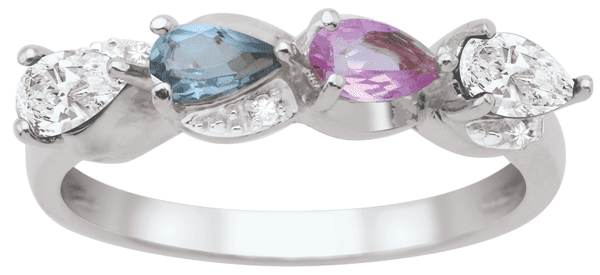 Pear Wave Birthstone Ring in Sterling Silver with Diamonds by Jewlster