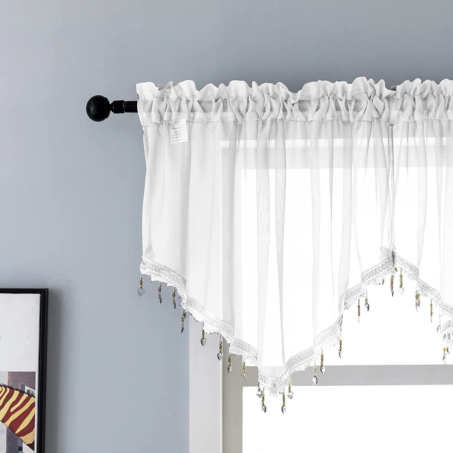 PearAge Curtains Valance for Living Room, Window Sheer Treatment for Kitchen, 51"W x 24"L White 1PC