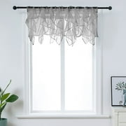 PearAge Ruffled Voile Semi Sheer,Window Curtain Valance Treatment for Kitchen, 50"W x 16"L Grey 1PC