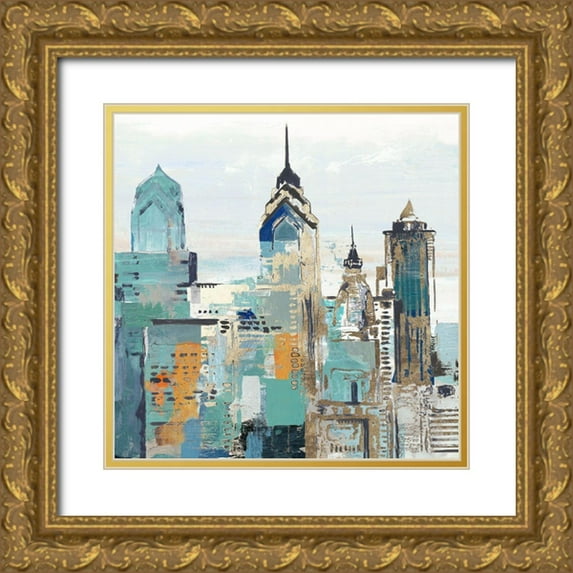 Pearce, Allison 20x20 Gold Ornate Wood Framed with Double Matting Museum Art Print Titled - Teal City II