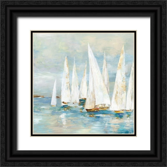 Pearce, Allison 26x26 Black Ornate Wood Framed with Double Matting Museum Art Print Titled - White Sailboats