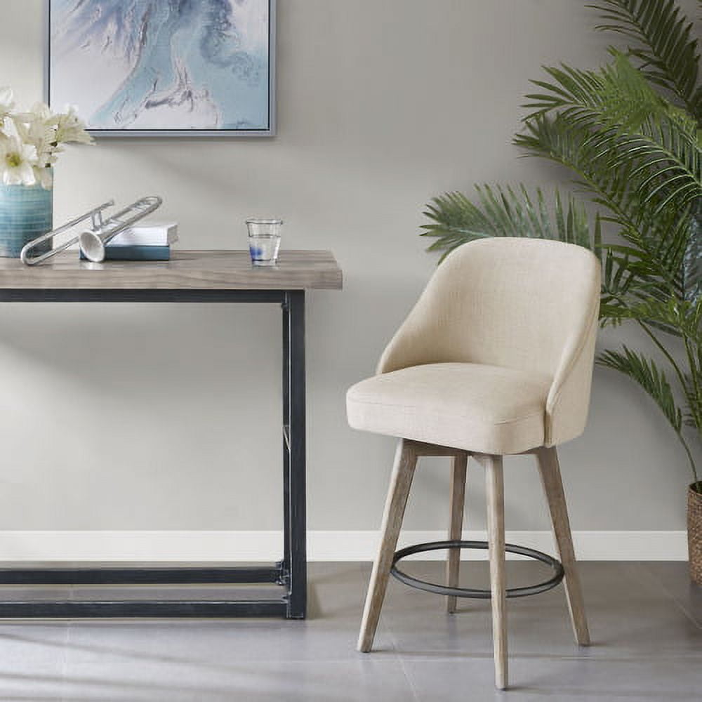 Sand Swivel Counter Stool with Solid Wood Legs and Upholstered Seat