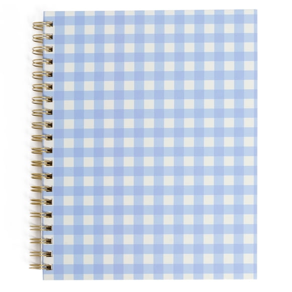 Pearhead Blue Gingham College Ruled Spiral Notebook with Hardcover, 8 x 10.5 inches, 200 Pages