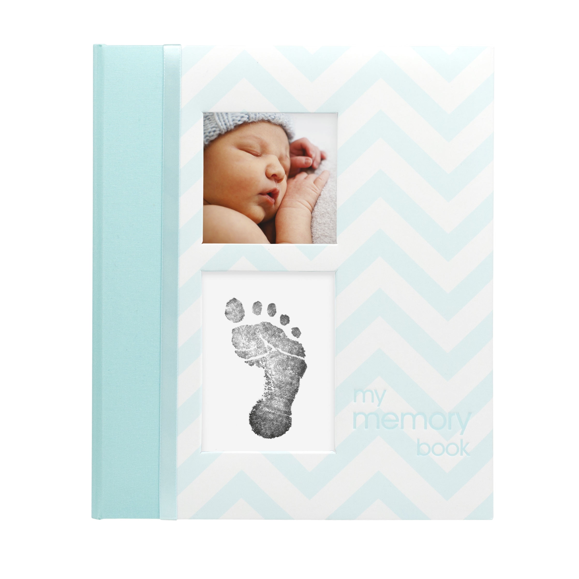 Pearhead Chevron Baby Book and Clean Touch Ink Pad, Teal Blue