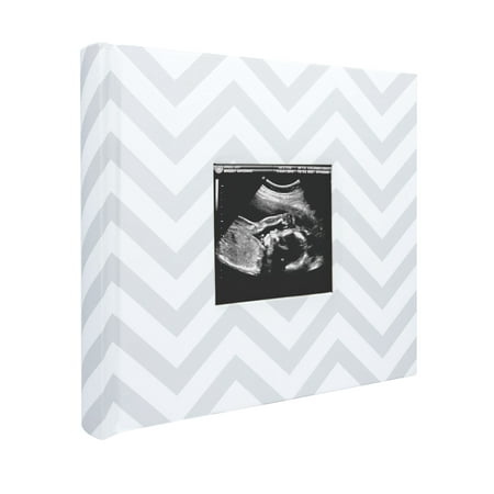 Pearhead Chevron Baby Photo Album, Gray, Gender Neutral, Baby Memory Book