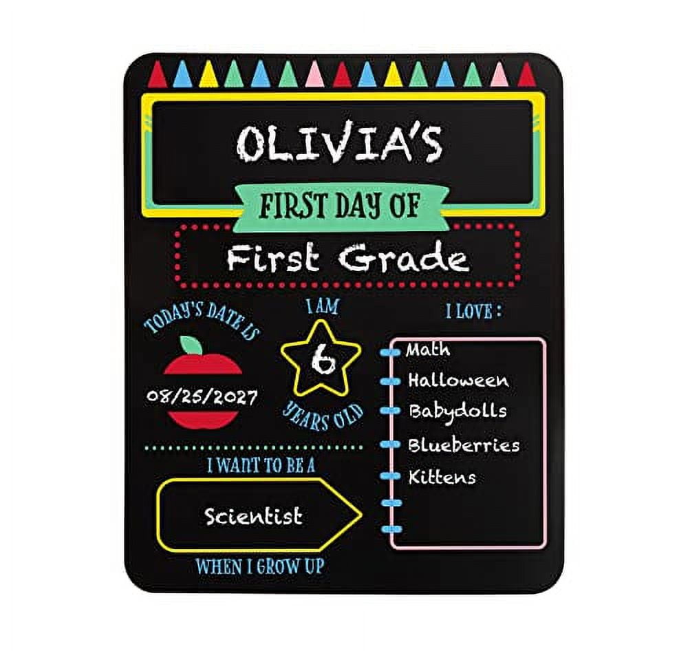 Double-Sided Reversible School Chalkboard Sign with Crayon Design