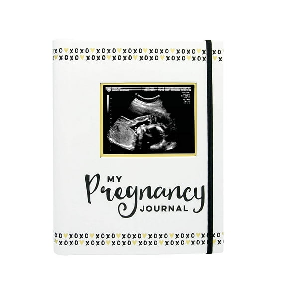 Pearhead My Pregnancy Journal Book, White, Gold and Black