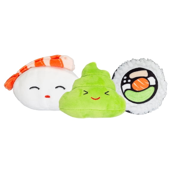 Pearhead Pet Sushi Bento Plush Squeaker Dog Toys, Set of 3