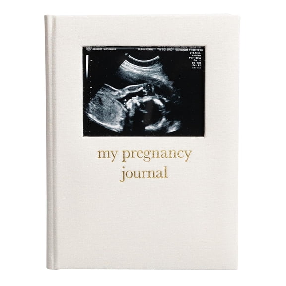 Pearhead Pregnancy Journal, Linen Guided Pregnancy Memory Book with Sonogram Photo Insert, Beige