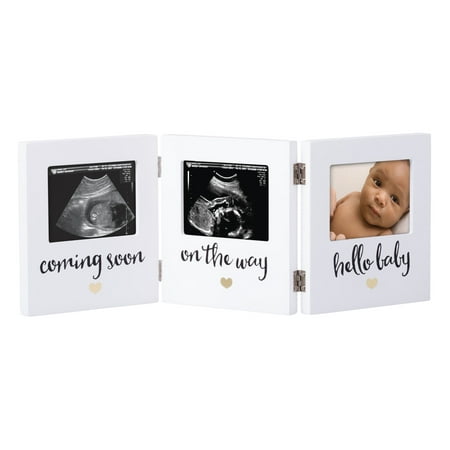 Pearhead Triple Sonogram Keepsake Baby Picture Frame with Hinged Design, White