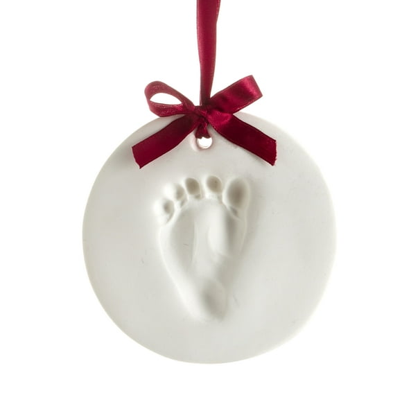 Pearhead White Clay Babyprints Round Holiday Decorative Accent Ornament, 5"