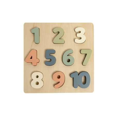Pearhead Wooden Numbers Puzzle, 1-10, Gender-Neutral Interactive Learning Toy, Nursery Accessory