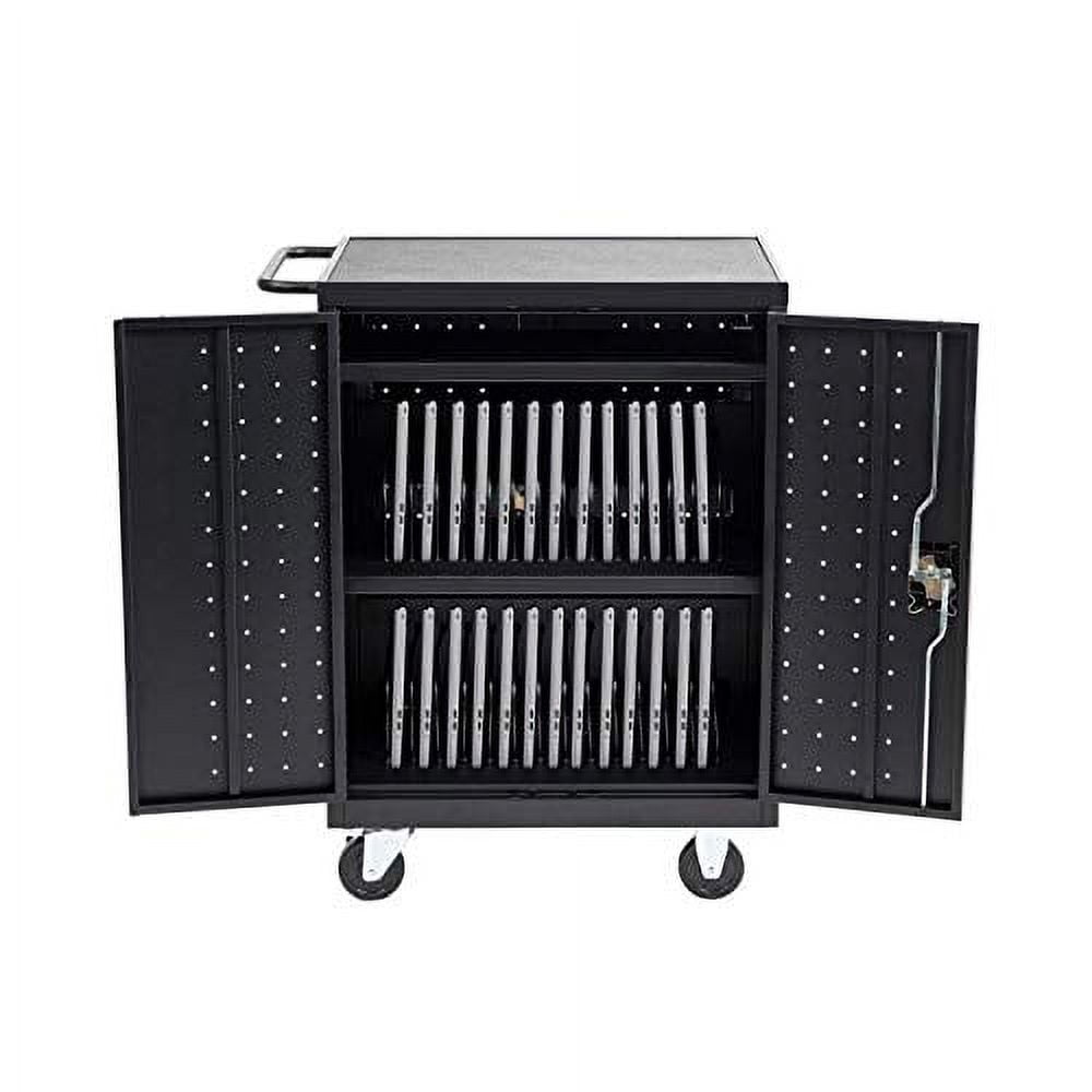 Black Metal Mobile Charging and Storage Cart with Locking Cabinet
