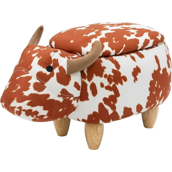 Pearington Cow Ottoman with Storage, Furniture for Living Room, Gameroom, Playroom, Bedroom Décor, Soft Animal-Shaped, Brown/White