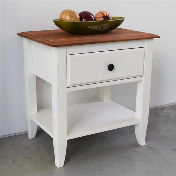 Pearl 1 Drawer End Table, Ivory & Maple