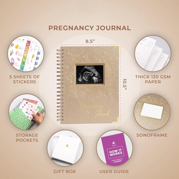 Pearl 9"x10.5" Pregnancy Journal (SonoFrame Edition) - Expecting Moms Planner, First-Time Mom Baby Keepsake Gift