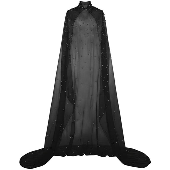 Pearl Accented Bridal Cape, Long Mesh Arm Cover Wrap, One Size