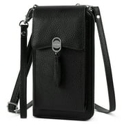 Pearl Angeli Womens Leather Mobile Phone Crossbody Cell Phone Bag RFID Black
