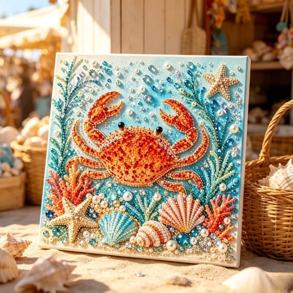 Pearl Art DIY Kit Ocean Theme,Blue Ringed Octopus 3D Diamond Painting For Adults,DIY Pearl Mosaic Craft Set With Rhinestones And Beads,Coastal Wall Art Decor Gift For Beginners