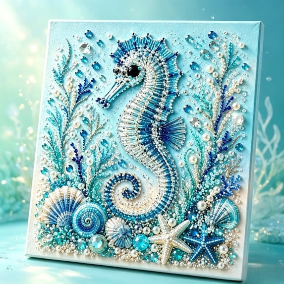 Pearl Art DIY Kit Ocean Theme,Blue Ringed Octopus 3D Diamond Painting For Adults,DIY Pearl Mosaic Craft Set With Rhinestones And Beads,Coastal Wall Art Decor Gift For Beginners