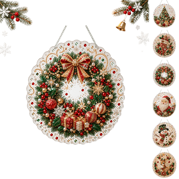 Pearl Art Kits for Adults, Christmas Pearl Diamond Art Suncatcher Hanging Ornament, DIY Lace Edge Acrylic Pearl Diamond Painting Kit for Holiday Window Decor
