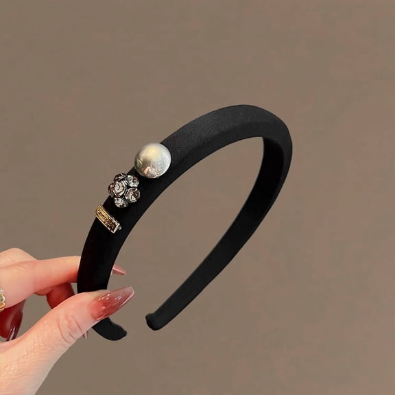 Pearl Audrey Hepburn-style mallet hairband for women, high-end fashionable new thin headband with high cranial top hair clip