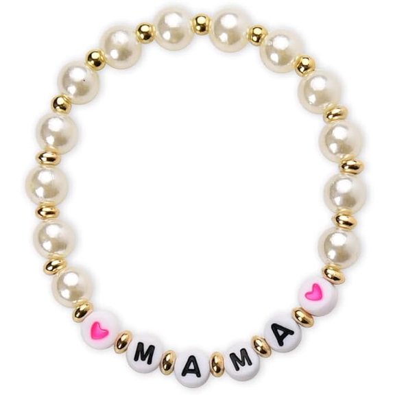 Pearl Bead Bracelet for Women Mama Letter Bracelets from Son Daughter Happy Mother's Day Gifts for Mom Grandma Long Distance Relationship Gift for Women Mother Heart Bracelet Gifts with Message Card