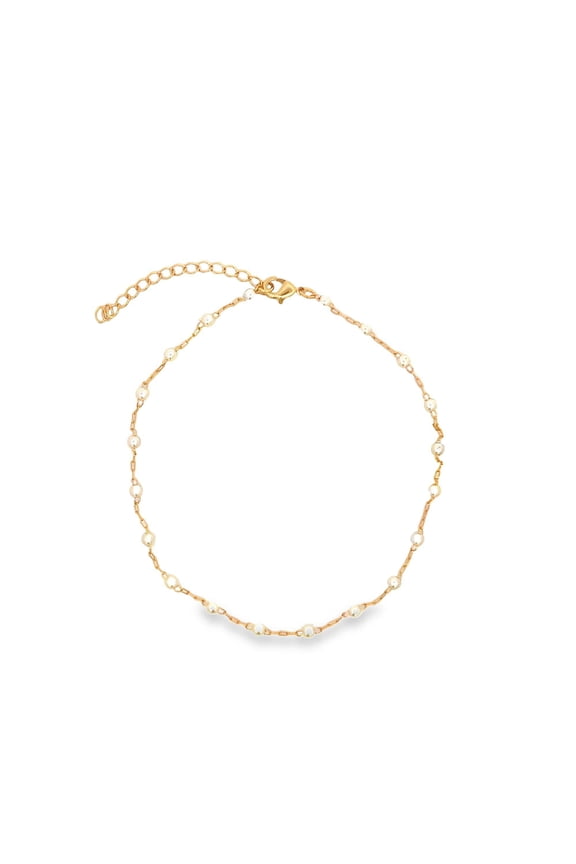 Pearl Bead Cable Link Anklet (E235)