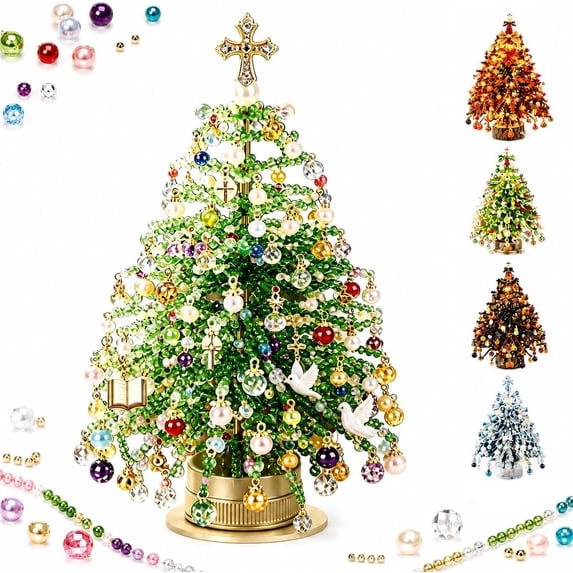 Pearl Bead Christmas Tree DIY Kit, Mini Handmade Beaded Holiday Tree for Tabletop, Desk, Shelf, Mantel and Christmas Home Decor