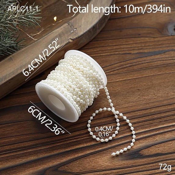 Chain Library Pearl Bead Garland Chain, 0.16 In Cream Round, 32.8 Ft String for Tree ...