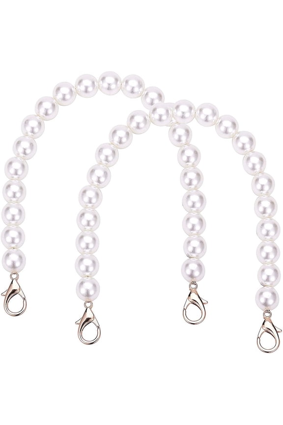 Pearl Beaded Bag Chain 2pcs 12 Inch Short Bag Handle 14mm Pearl Bead Replacement Decorative Purse Strap with Lobster Clasps for DIY Handbag Wallet Clutch Tote Creamy White DIY