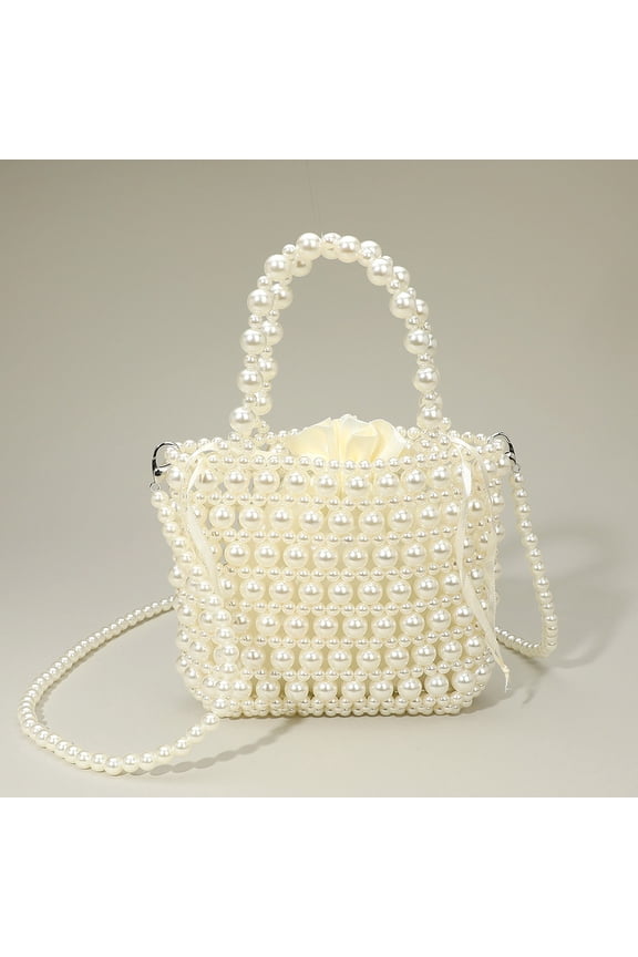 Pearl Beaded Top Handle Drawstring Pouch Handbag / Crossbody Bag