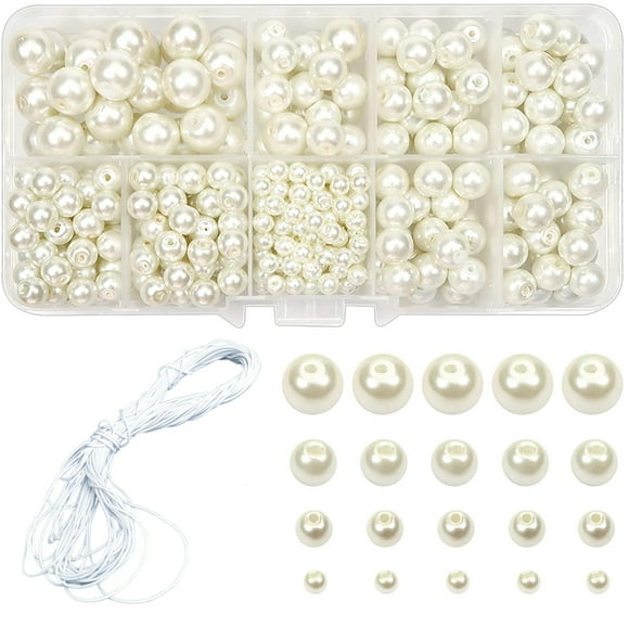 Pearl Beads, 4mm-10mm, Round Loose Pearls for Sewing Crafts, Decoration, Jewelry Making, Vase Filler, 1 Pack,