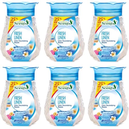 Pearl Beads Air ener Gel, Linen - Eliminates Odors - Made with Natural Oils 10 Oz. Each (Pack of 6)