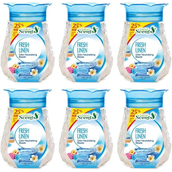 Pearl Beads Air ener Gel, Linen - Eliminates Odors - Made with Natural Oils 10 Oz. Each (Pack of 6)