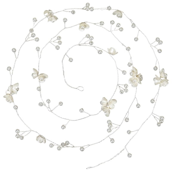Pearl Beads Bridal Headpiece White Silver Handmade Vintage Boho Flower Pearls Fairy Bead Headband Wedding Jewelry Hair Vine Headbands for DIY handcrafting