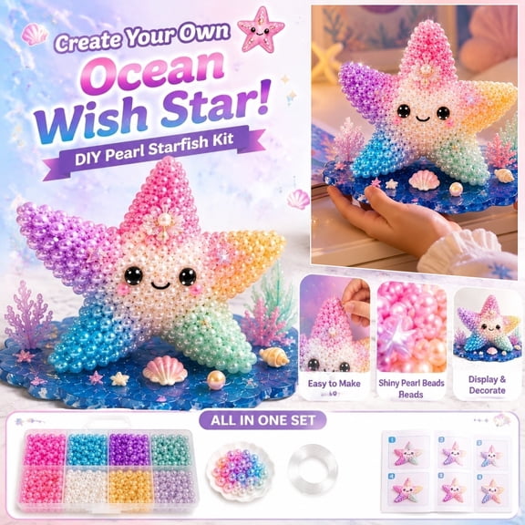 Pearl Beads for Crafts Mermaid Theme Birthday Decorations Under The Sea Party Decorations Pastel Gradient Starfish Diy Bead Kit for Student Birthday Mermaid Party Decor 1 Pack