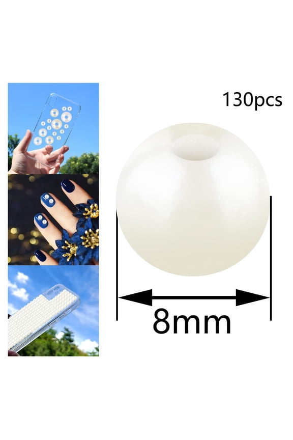 Pearl Beads Loose Beads Round Pearl Beads for Bracelets, Necklaces, Jewelry Making, Vase Fillers Supplies , Beige 8mm 130pcs