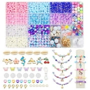 Meafeng Pearl Beads for Jewelry Making, 600+Pcs Assorted Round Beads Mermaid Friendship Bracelet Kit for Girls Age 8-12, 6-8mm