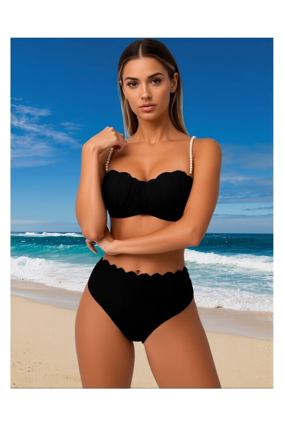 Pearl Bikini Set for Women - Sexy Two Piece Swimsuit, Shell Pattern Bathing Suit, Hot Spring & Beach Ready, Padded Push Up Bikini, Summer Vacation Swimwear