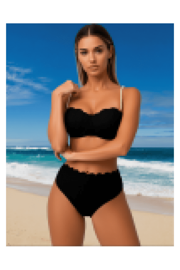 Pearl Bikini Set for Women - Sexy Two Piece Swimsuit, Shell Pattern Bathing Suit for Beach, Vacation, Hot Spring, Halter Top & High Waisted Bottom